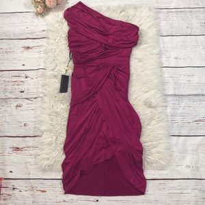 Elegant One-Shoulder Magenta Dress